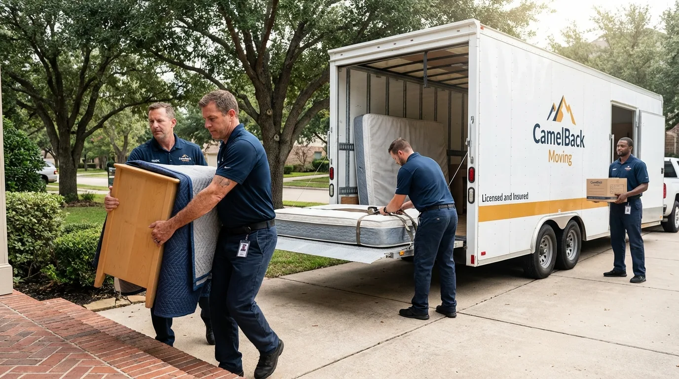 Crew loading residential truck for cross-state move from Molino, FL